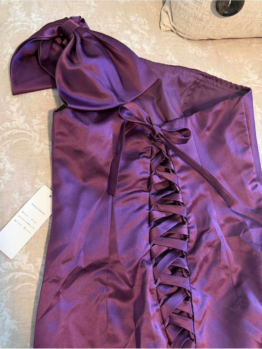NWT Amazon One-Shoulder Deep Plum Satin Evening Gown, Size 10 - Picture 2 of 8